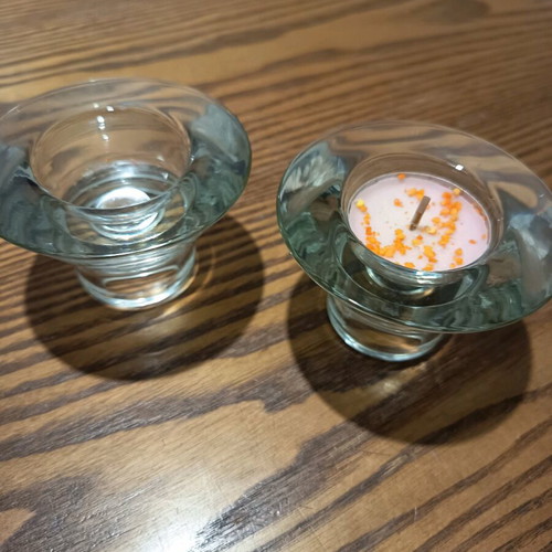 Glass candlesticks set like new with elegant design, 2 pieces