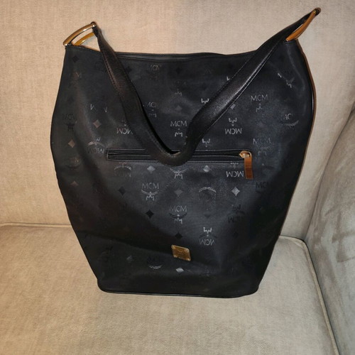 MCM vintage shoulder bag used, black with Visetos logo