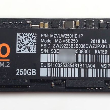 Samsung 960 EVO NVMe M.2 SSD 250GB like new, 2280 size