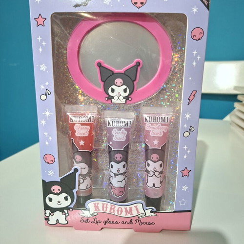 Kuromi lip gloss set with 3 pieces and mirror, new