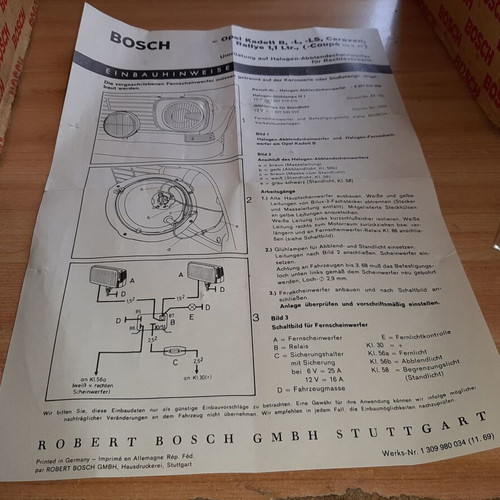 H1 headlights for Kadett B new