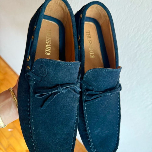 Trussardi leather loafers new, size 42, navy blue suede