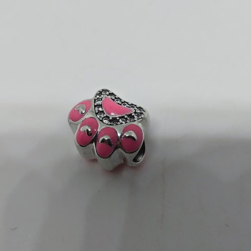 Silver Charm S925 Dog Paw with Pink Enamel and Zirconia like new