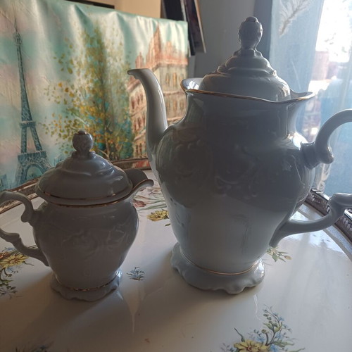 Teapot 0.25 height with sugar bowl and creamer made in Poland like new