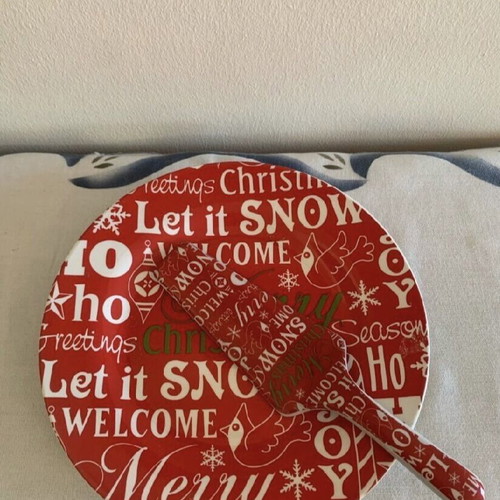 Christmas ceramic dessert plate with spatula new