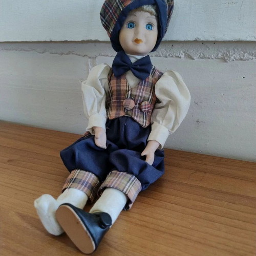 Porcelain doll boy vintage used, height 32 cm