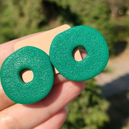 Handmade earrings new, green polymer clay with steel posts