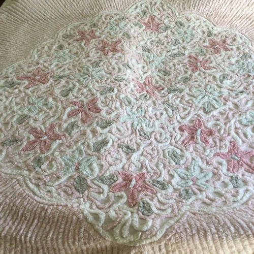 Vintage Chenille Bedspread King Size Used Floral Embossed