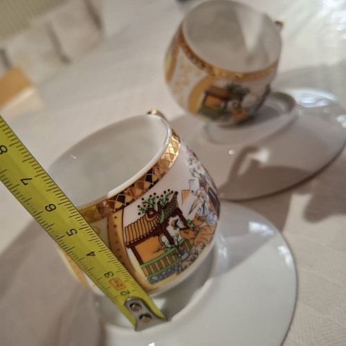 Vintage Porcelain Cups Japan Lithophane Geisha Set of 2 like new