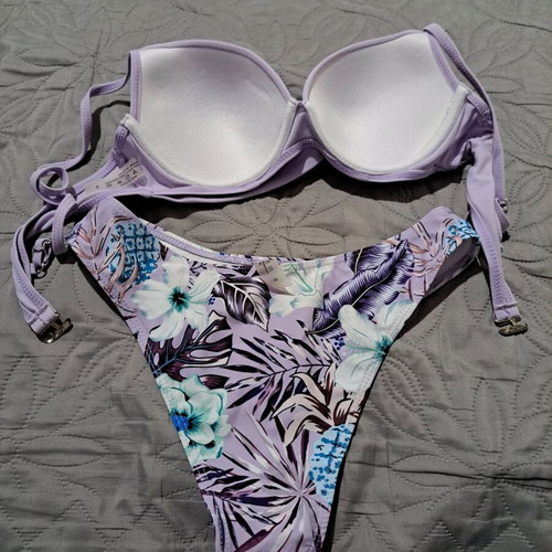 Printed bikini slip like new, size S, purple and turquoise