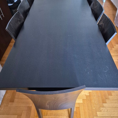Neo Katoikein Monastic Dining Table with Chairs used, dark solid wood, 8 seats