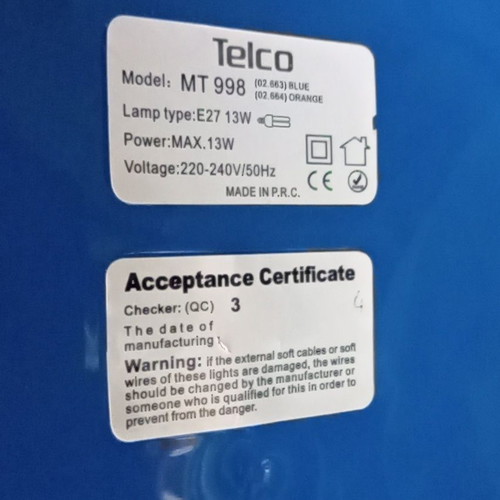 Telco desk lamp foldable blue and white, like new