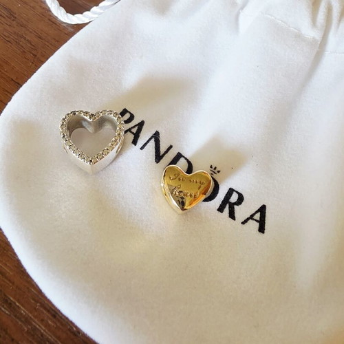 Pandora S925ALE heart charm, gold and silver