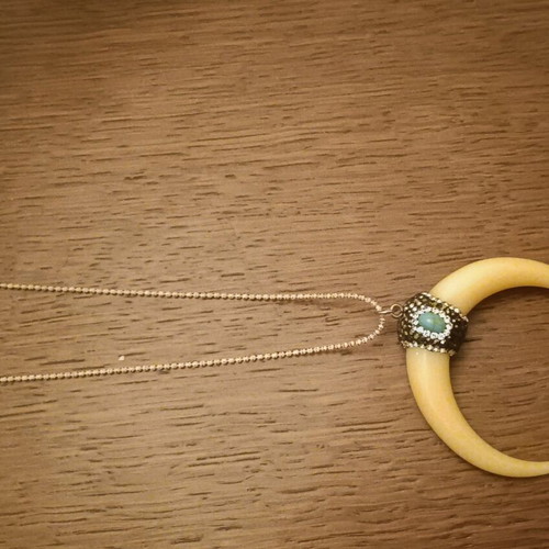 Crescent moon necklace with marcasite and chalcedony stones like new