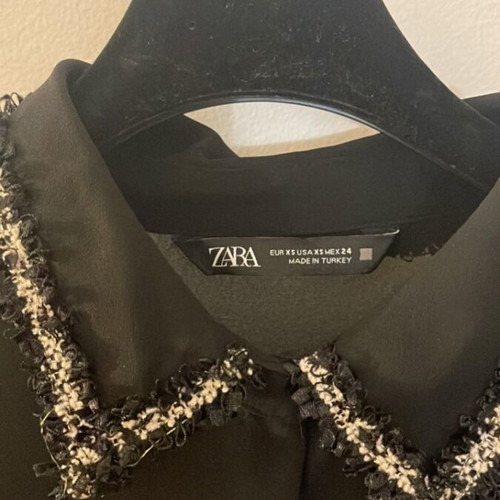 Zara shirt like new, see through with tweed details