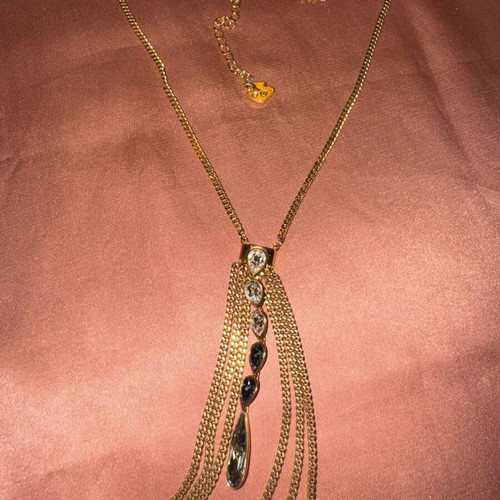 Swarovski Gold-Tone Crystal Tassel Necklace with Swan Logo and Box
