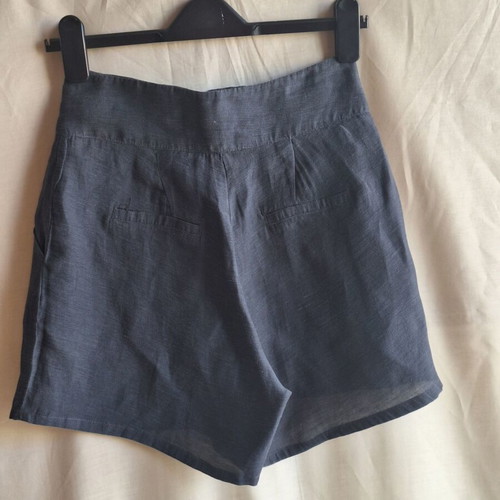 SugarFree Small High Waisted Linen Lyocell Shorts Blue Anthracite
