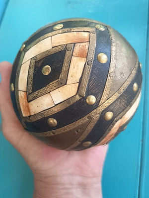 Vintage decorative sphere handmade Indian ball wood brass bone used