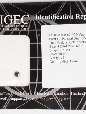 Natural Blue Diamond 0.31ct used, deep ocean color