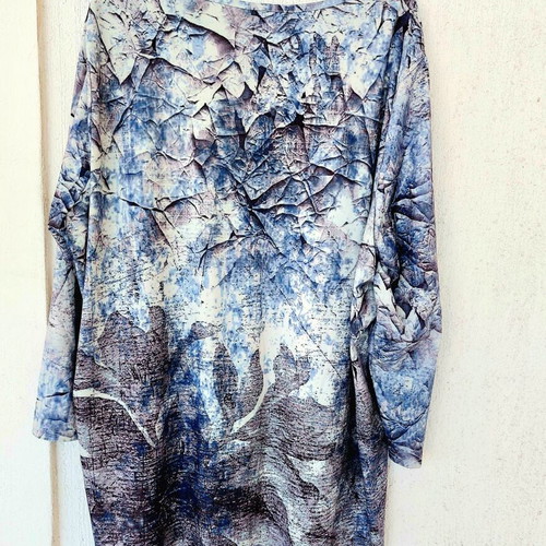 Miamoda plus size dress with sparkling rhinestones and face print, blue/grey