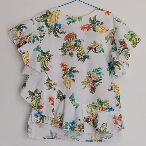 Zara women's blouse, white with colorful floral print, XS-M