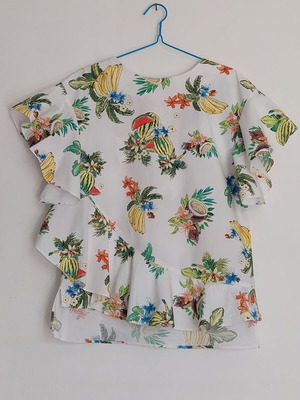 Zara women's blouse, white with colorful floral print, XS-M