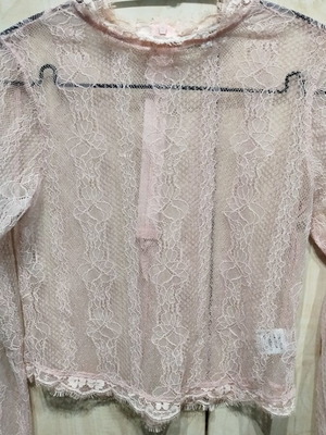 Fashion Nova long sleeved lace top pink like new, size S