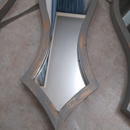 Set of 3 hanging mirrors gray with gold details like new