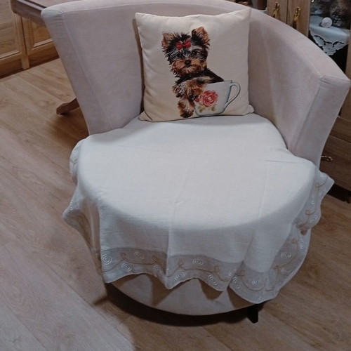 Modern round armchair, ice color, metal legs