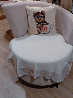 Modern round armchair, ice color, metal legs