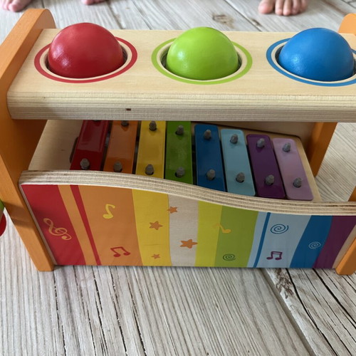 Hape interactive wooden bench with xylophone, hammer & balls for 12+ months
