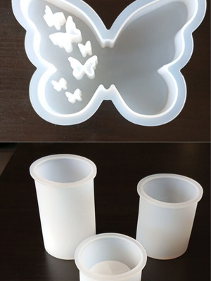 Silicone mold set butterfly and 3 cylindrical for candles and resin new