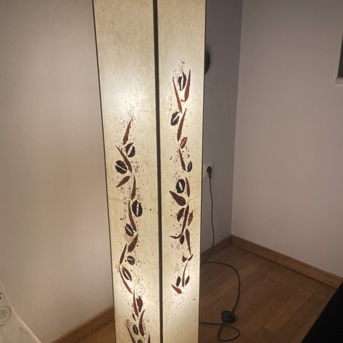 Handmade floor lamp with natural rice paper and dried leaves, like new