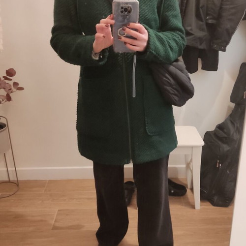 Esprit wool green coat with hood used, size M