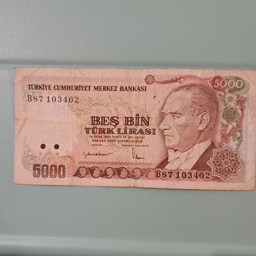Turkish 5000 Lira banknote used, Atatürk collectible