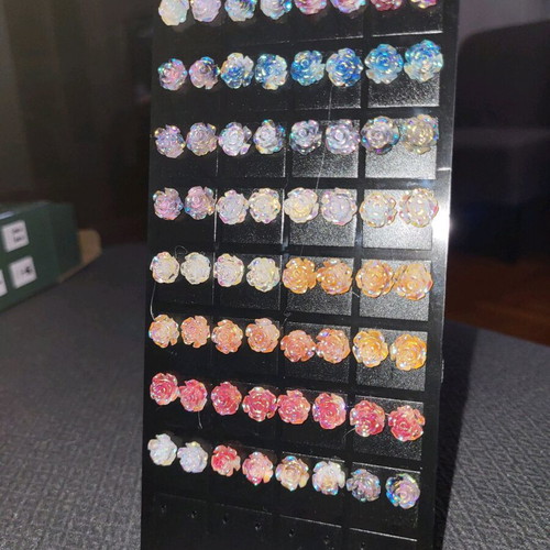 Rose earrings new, stainless steel, multicolor and silver