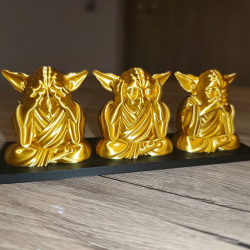 Yoda figure set of three gold on black base new