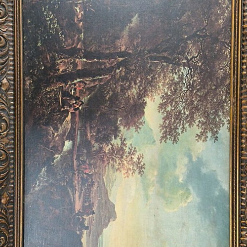 Vintage Landscape Print in Gold Carved Frame like new