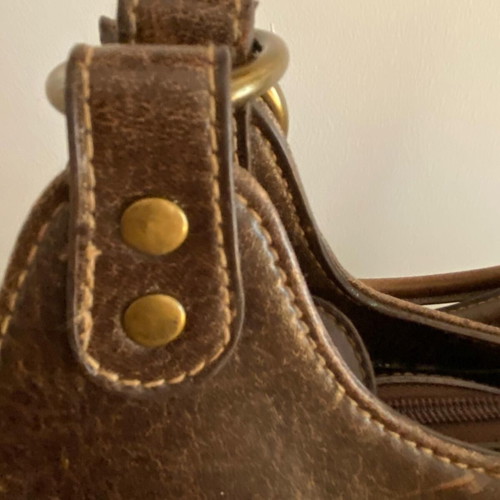 Vintage leather shoulder bag hobo like new, brown with handmade details
