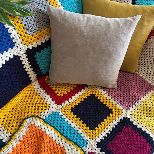 Handmade knitted patchwork blanket throw multicolor new