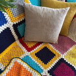 Handmade knitted patchwork blanket throw multicolor new