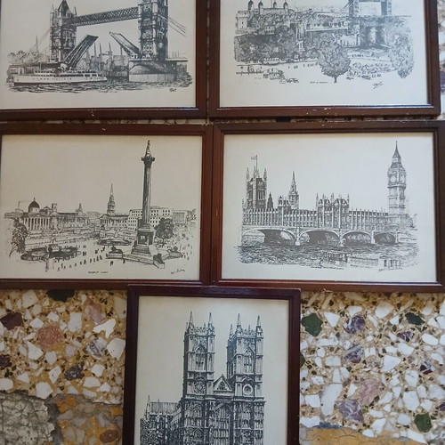 Set of 5 framed London art prints