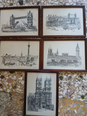 Set of 5 framed London art prints