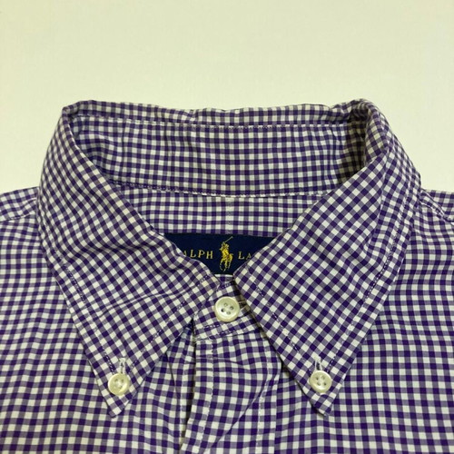 Ralph Lauren Oxford shirt L, purple and white checked, orange pony