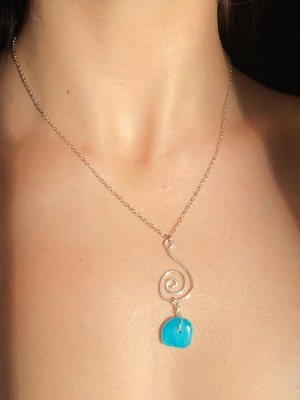 Summer Boho Necklace with Spiral Pendant and Nephrite