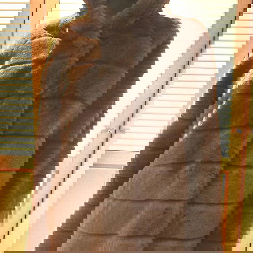 Πανωφόρι faux fur με κουκούλα καινούργιο, καφέ, one size