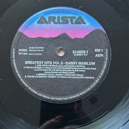 Barry Manilow Greatest Hits II vinyl record used