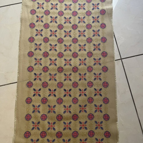 Handmade embroidered table runner used, earth tones, 96x47 cm