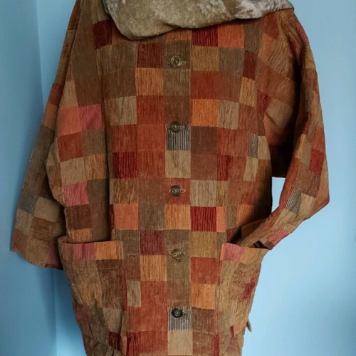 Checked transitional coat like new with handmade scarf