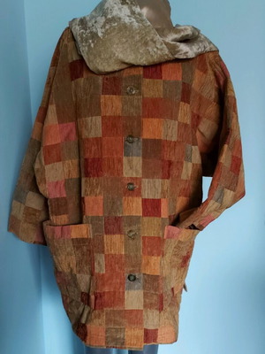 Checked transitional coat like new with handmade scarf